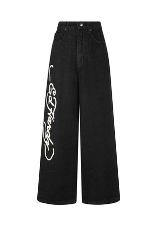 Damskie jeansowe spodnie Ny City Xtra Oversize - czarne