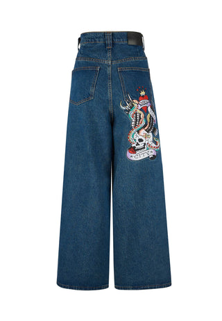 Womens Ny City Xtra Oversized Denim Trousers Jeans - Indigo