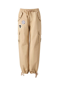 Dame Nyc Badge Cargo Trouser - Beige