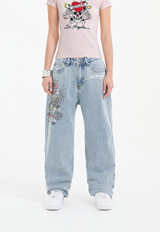 Calça jeans feminina Nyc Diamante relaxada - Bleach