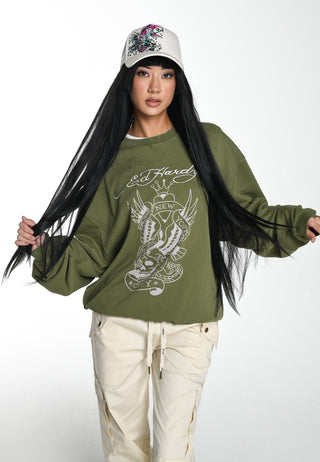 Womens Nyc Graphic Relaxed Crew Neck Sweatshirt - Green