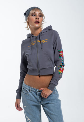 Womens Only Live Once Cropped Zip Through Hoodie - Grå
