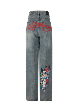 Womens Only Live Once Relaxed Denim Trousers Jeans - Blue
