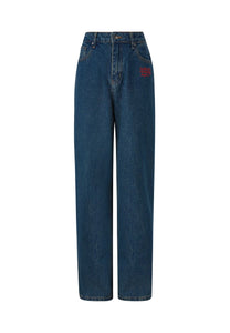 Dames Only Live Once Relaxed Denim Broek Jeans - Indigo