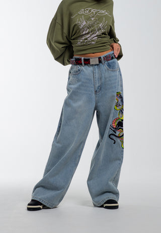 Dame Panther Battle Xtra Oversized denim bukser Jeans - Bleach