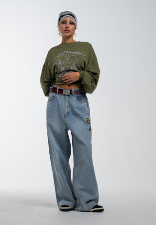Dame Panther Battle Xtra Oversized denim bukser Jeans - Bleach