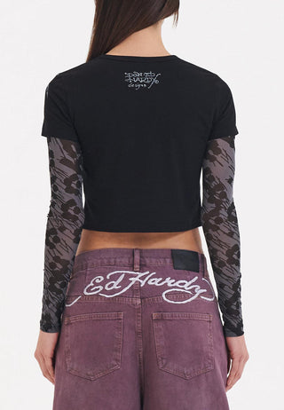 T-shirt à manches doubles pour femmes Pretty In Punk - Noir
