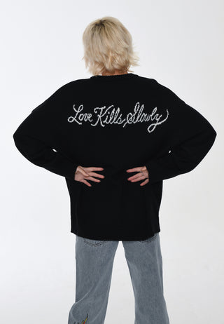 Damski sweter z dzianiny Skull In Flames - czarny/biały