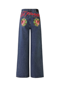 Womens Snake Bite Relaxed Denim Trousers Jeans - Indigo