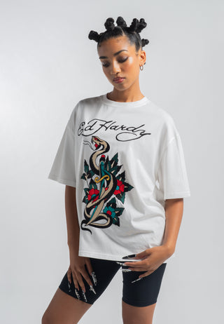 Camiseta Feminina Snake & Dagger Relaxada - Branca