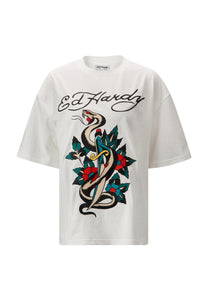 Camiseta Feminina Snake & Dagger Relaxada - Branca