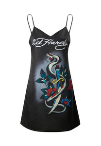 Damska sukienka mini z paskiem Snake & Dagger - czarna