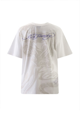 Damska koszulka z motywem walki z wężem i panterą – biała