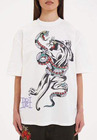 Naisten käärme- ja pantteritaistelu T-paita toppi - valkoinen