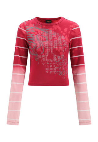 Womens Spectrum Skull Long Sleeve T-Shirt - Red