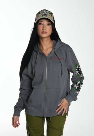 Dame Stay True Relaxed Fit Zip Thru Hoodie - Charcoal