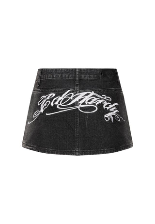 Womens Swallow Side Washed Denim Skirt - Black