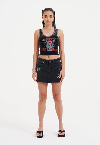 Womens Swallow Side Washed Denim Skirt - Black