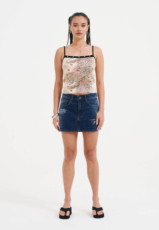 Womens Swallow Side Washed Denim Skirt - Indigo