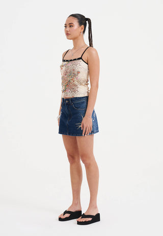 Womens Swallow Side Washed Denim Skirt - Indigo