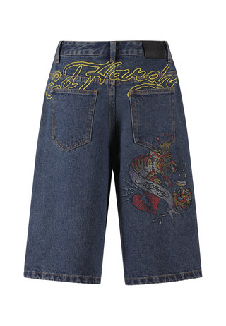 Shorts jeans feminino Tiger King Diamante - Indigo