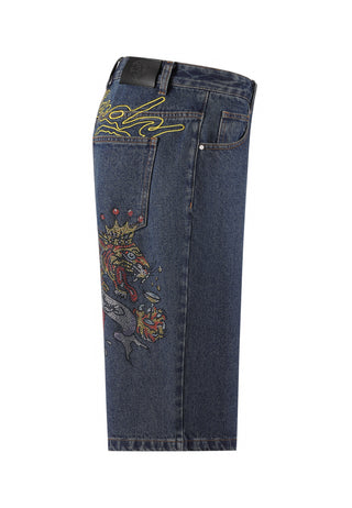 Shorts jeans feminino Tiger King Diamante - Indigo