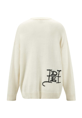 Tiger-Roar Jaquard strikket genser for kvinner - Off White/Sort
