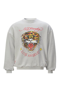 Sweat-shirt à col rond Tiger-Vintage-Roar pour femme - Gris
