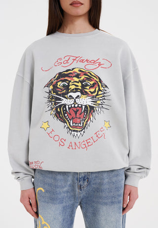 Damska bluza z okrągłym dekoltem Tiger-Vintage-Roar - szara