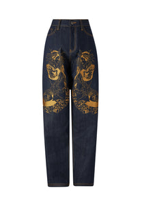 Kvinners tradisjonelle Geisha Tonal Relaxed Denim Bukser Jeans - Indigo