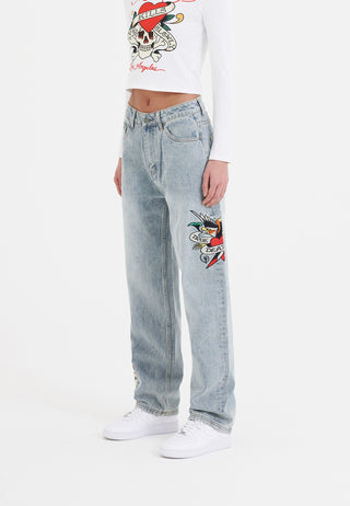 Damskie jeansy True-Til-Death o swobodnym kroju – wybielacz