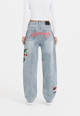 Calça jeans feminina True-Til-Death com ajuste relaxado - Bleach
