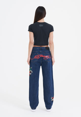 Calça jeans feminina True-Til-Death com ajuste relaxado - Indigo