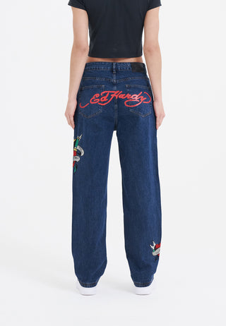 Calça jeans feminina True-Til-Death com ajuste relaxado - Indigo