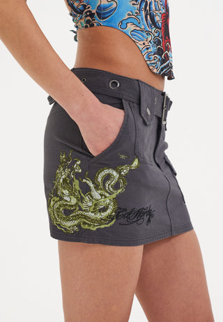 Mini-jupe cargo Twisted Dragon pour femme - Gris