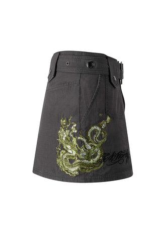 Dame Twisted Dragon Cargo Mini-nederdel - Grå