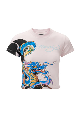 Camiseta feminina vibrante dragão para bebê - rosa