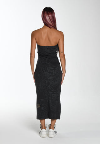 Kvinders Vibrant-Dragon Strappy Mini Dress - Charcoal