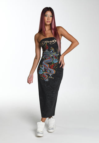 Vibrant-Dragon mini-jurk met bandjes voor dames - houtskool