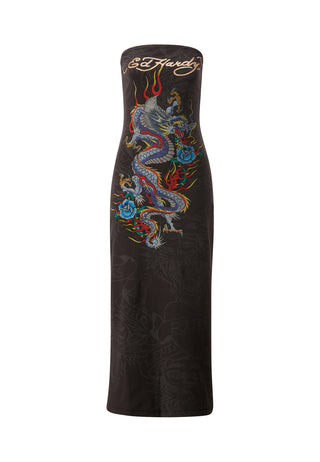 Kvinders Vibrant-Dragon Strappy Mini Dress - Charcoal