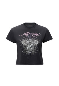 Vintage Burning Cross Baby-T-Shirt für Damen – Schwarz