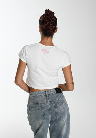 Damen Vintage Burning Cross Baby T-Shirt – Weiß