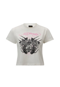 Vintage Burning Cross baby-T-shirt voor dames - wit