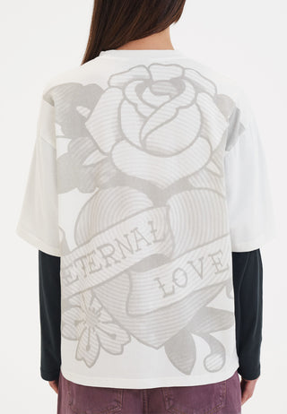 Damska koszulka w stylu vintage Eternal z podwójnym rękawem, zrelaksowana - biała