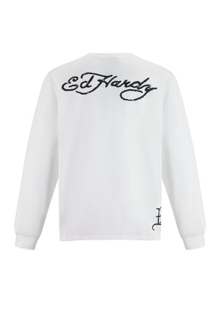 Mens Venom Slither Diamante Long Sleeved Tshirt - White