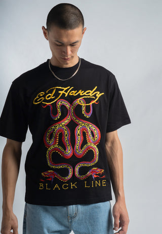 Mens Vintage-Black-Line-Snake Tshirt - Black