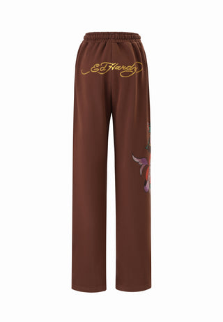 Womens Love Hard Relaxed Sweat Pants Trousers - Brown