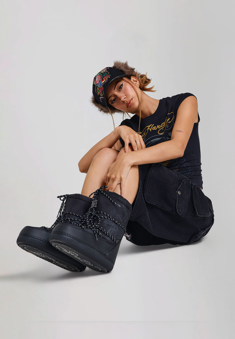 Womens Snow Boot - Crawling Dragon - Black