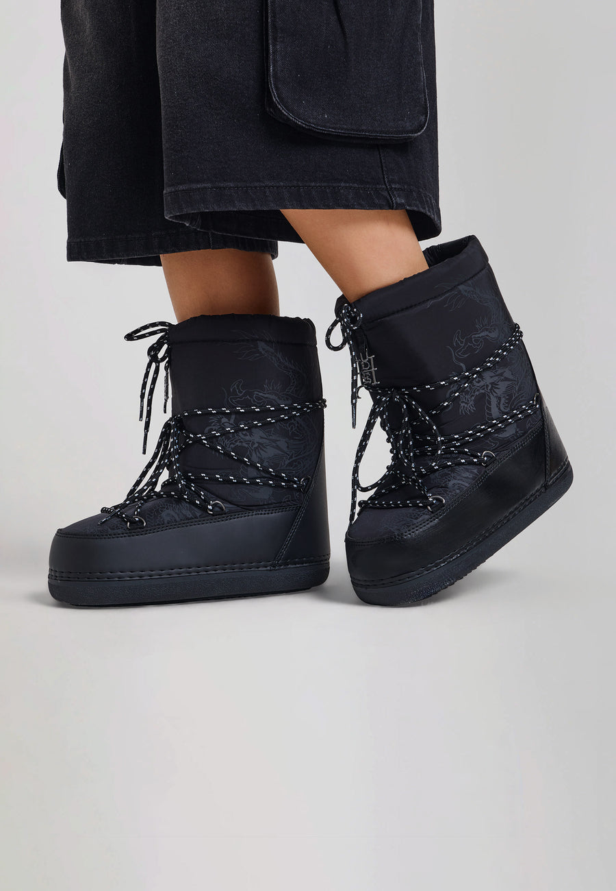 Womens Snow Boot - Crawling Dragon - Black