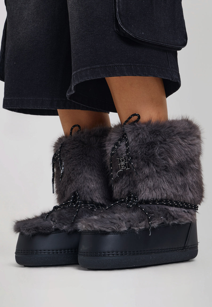 Womens Fur Snow Boot - Charcoal / Black